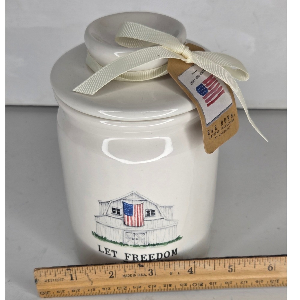 Rae Dunn Let Freedom Ring Barn American Flag Ceramic Canister Jar 250th Anniv - Picture 5 of 8